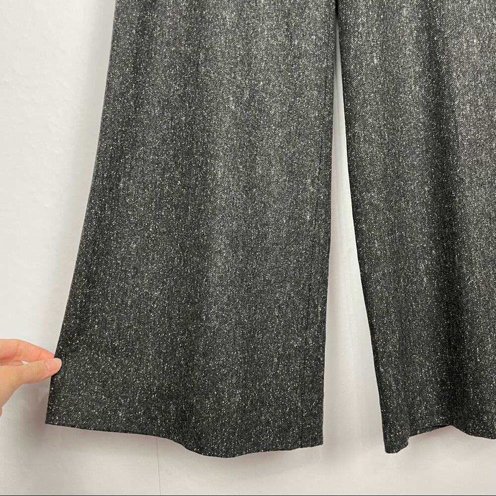 Trina Turk | Black Speckled Tweed Wool Blend High Rise Wide Leg Trouser Pants - Picture 7 of 9